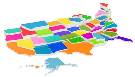 O Mapa Colorido Do Estados Unidos Da América Com Beiras De Estado 3d Arranca Ilustração Stock