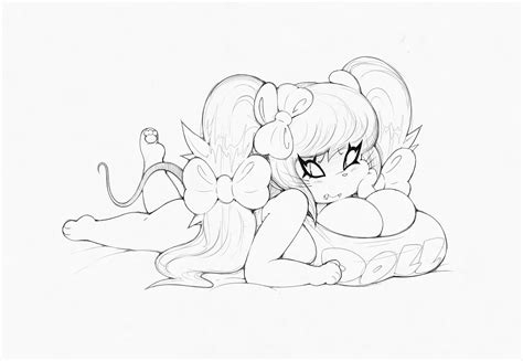 Rule 34 Hair Ribbon Large Breasts Laying Down Looking At Viewer Mouse Mouse Tail Overflowing