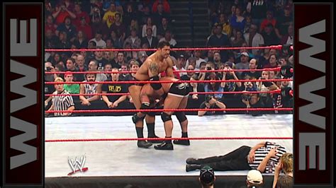 Batista Breaks Goldbergs Ankle Raw Oct 20 2003 Youtube