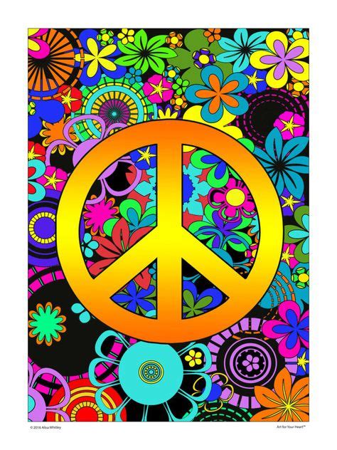 1970s 1960s Retro Hippie Inspired Peace Sign Black Light Style Poster