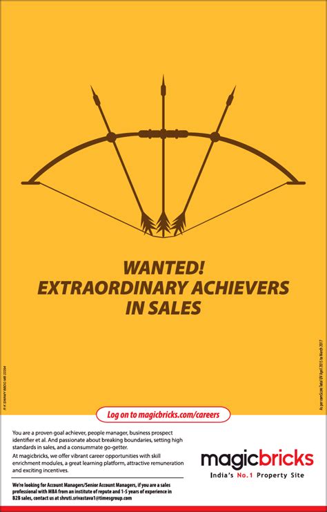 magic bricks indias no 1 property site wanted extraordinary achievers in sales ad advert gallery