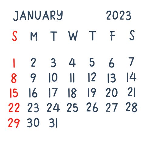 Handwriting Calendar Of January 2023 January 2023 Calendar Monthly