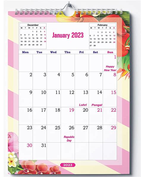 Accuprints 2023 Floral Wall Hanging Calendar And Planner With Set Of 12