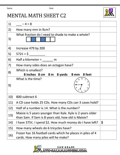 Please help us spread the word click on the free 12th grade math worksheet you would like to print or download. Mental Math Worksheet 2nd Grade