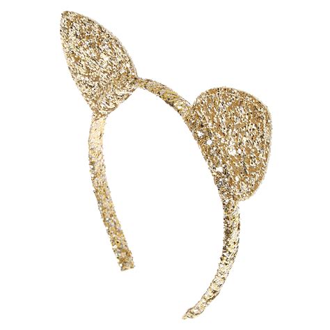 Claires Club Glitter Cat Ears Headband Gold Claires Us