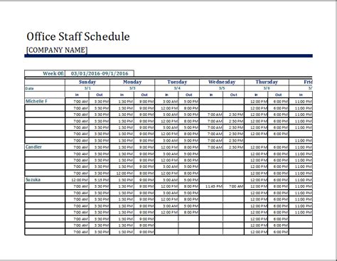 Office Staff Schedule Template For Excel