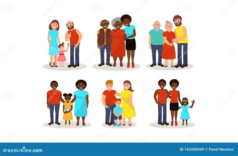 Set With Different Ethnic Families Of Various Ages And Structure Vector