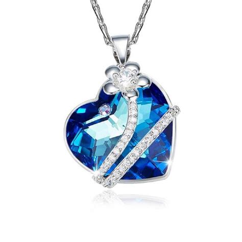 Charming Blue Heart Pendant Necklaces Made With Swarovski Elements In
