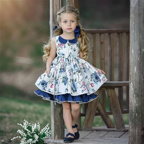 Pretty Kids Baby Girls Clothes Round Neck Flower Print Button Princess