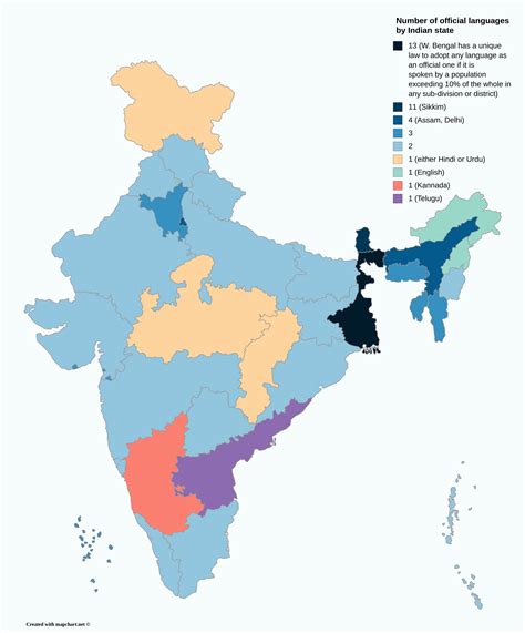 India By Number Of Official Languages Per State India World Map