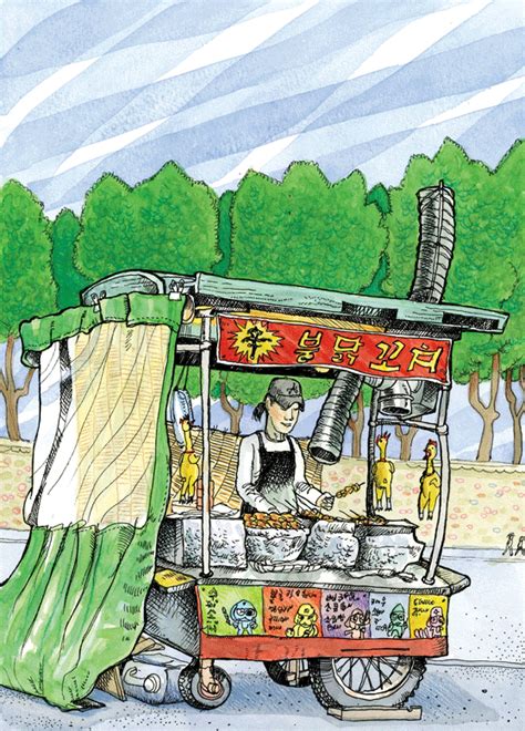 How to draw a house scenery for kids. A street vendor in Korea drawn by Tommy Kane. | My Drawings in 2019