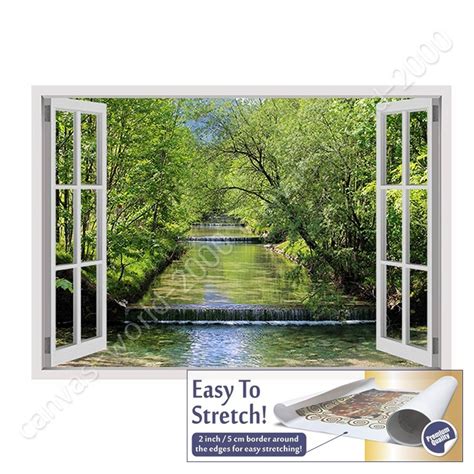 Waterfall By Fake 3d Window Canvas Rolled Wall Art Hd Painting