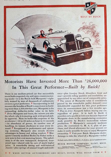 1930 Buick Marquette Ad Great Performer Vintage Buick Ads Buick