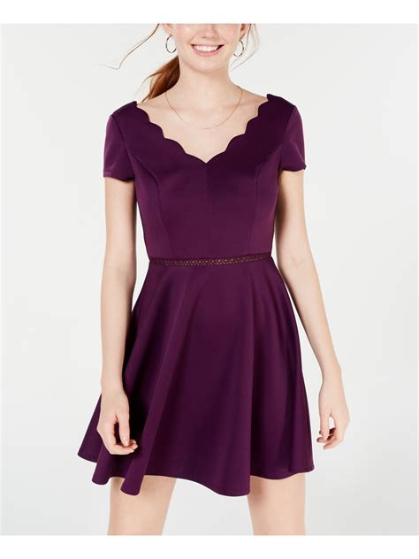 City Studio Womens Purple Short Sleeve Fit Flare Dress Juniors 9 Ebay