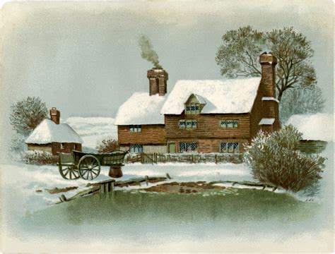 Vintage Tudor Cottage Image Winter The Graphics Fairy
