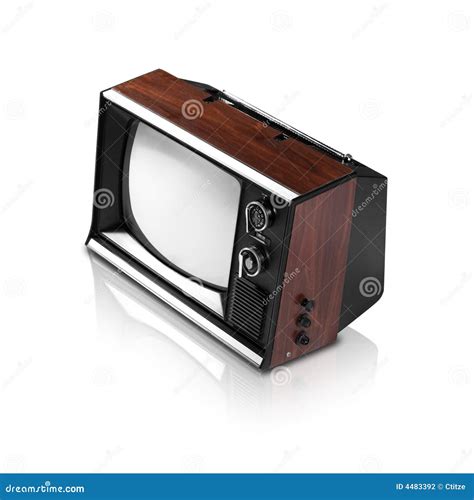Old Television With Clipping Path And Reflection Stock Photo Image