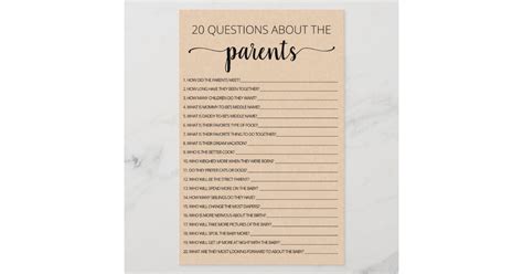 20 Questions About The Parents Baby Shower Game Zazzle