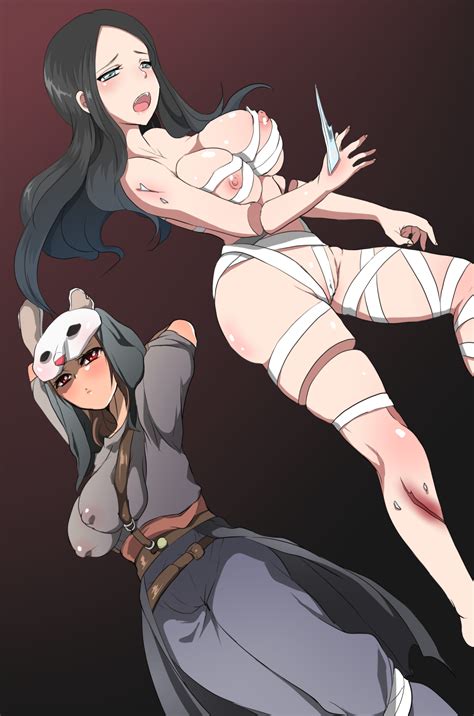 Rule 34 2girls Big Breasts Black Hair Breasts Dead By Daylight Female Female Only Huntress