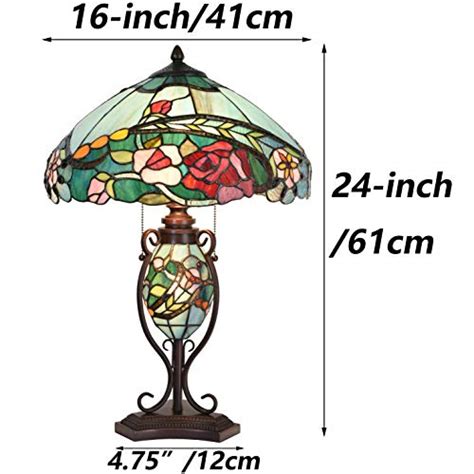 Bieye L10738 Rose Flower Tiffany Style Stained Glass Table Lamp With 16 Inch Wide Lampshade
