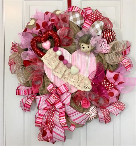 Valentine Deco Mesh Wreath For Front Door Valentines Day Wreath Pink