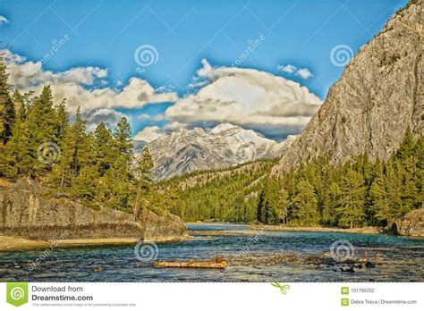 Bow River Alberta Canada Stock Photo Image Of Puffy 101795252