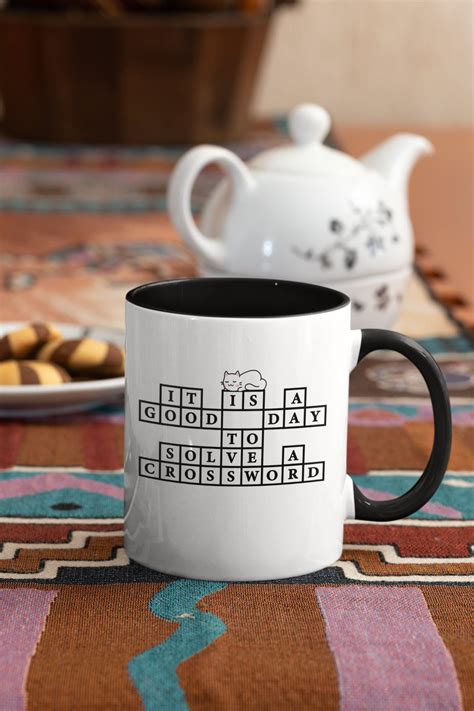 Crossword Mug With A Cute Cat Crossword Coffee Mug Puzzle Etsy