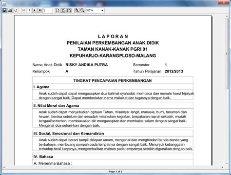 Raport TK otomatis - Blogspot area