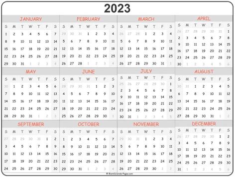 2023 Year Calendar Yearly Printable Printable Calendar Design