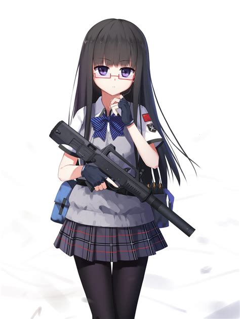 Anime girls with guns part 370. Wallpaper Anime Girl, Gunner, Weapon, School Uniform ...