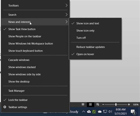 How To Turn Off News And Interests In Windows 10 Remove Winp1taskbar