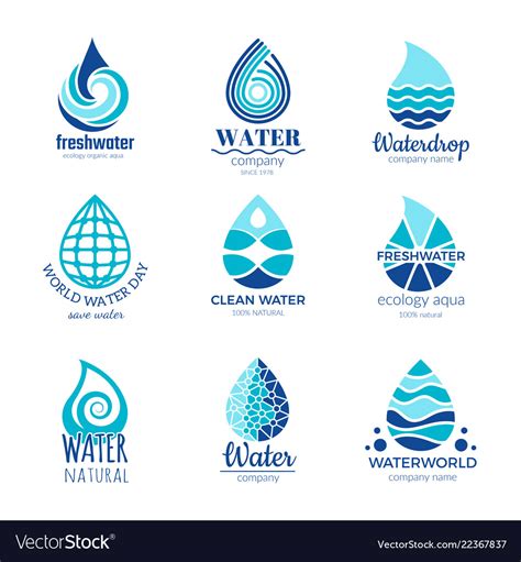 Water Logos Aqua Water Drops And Splashes Vector Image