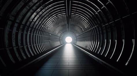 Space Tunnel Crowded Underground With Lights On One End And Open Spaces