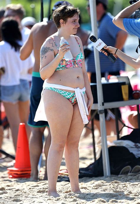 lena dunham showcases her curves in printed bikini before joking that she had to be rescued