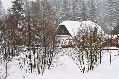 Snowy House A Beautiful Winter Landscape Concept With A Building And
