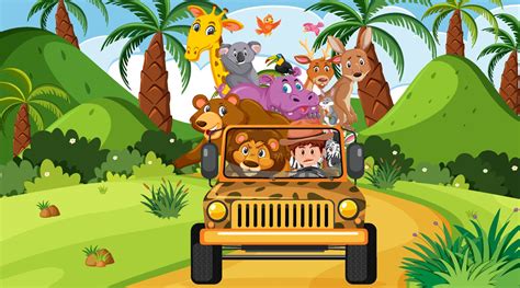 Safari Scene At Daytime With Wild Animals On The Tourist Car 2211566
