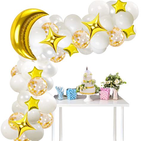 Buy White Gold Balloon Garland Set With Moon And Star Balloons Gold