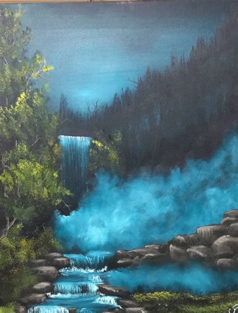 Waterfall Forest Pine Trees Original Oil Painting Landscape Etsy