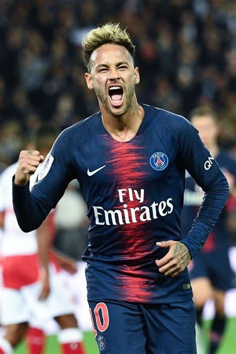 Paris Saint Germains Brazilian Forward Neymar Jr Celebrates After