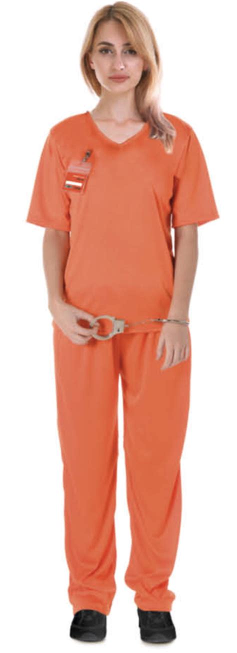 Adult Womens Orange Prisoner Lady Costume Convict Jail Halloween Dress