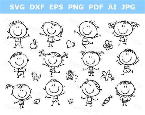 Dxf Stick Kids Cut Files Stick Children Svg Set Stick Figure Cut Files
