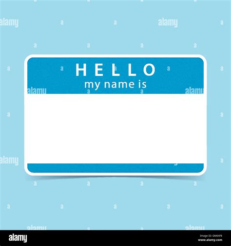 Blue Blank Name Tag Sticker Hello My Name Is Rounded Rectangular Badge With Gray Drop Shadow On