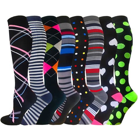8 Pairs Patern Mix Compression Socks Women And Men （15 20 Mmhg Actinp Actinput Compression Socks