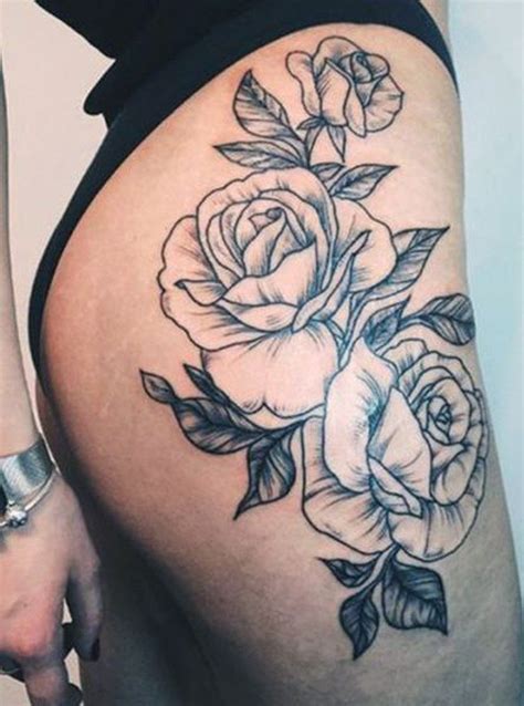 Black Full Rose Hip Tattoo Ideas At
