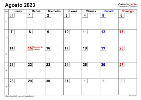 Calendario Agosto 2023 En Word Excel Y Pdf Calendarpedia