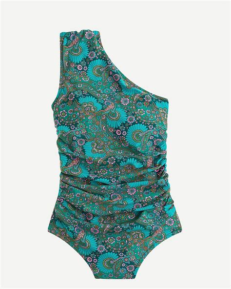Jcrew Eco Ruched One Shoulder One Piece In Paisley For Women