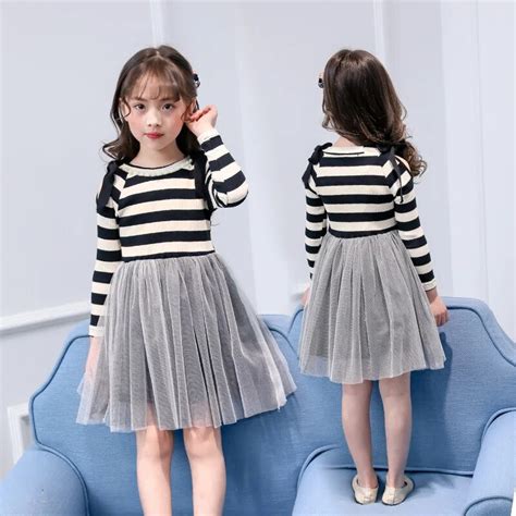 Striped Toddler Sweater Dresses For Girls Spring Autumn Patchwork Teen