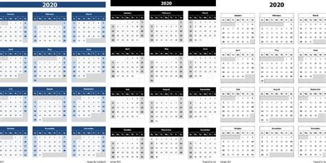 2020 Calendar Excel Templates Printable Pdfs And Images Exceldatapro