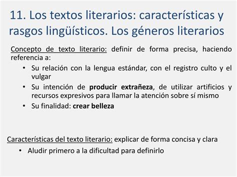 Ppt 11 Los Textos Literarios Características Y Rasgos Lingüísticos
