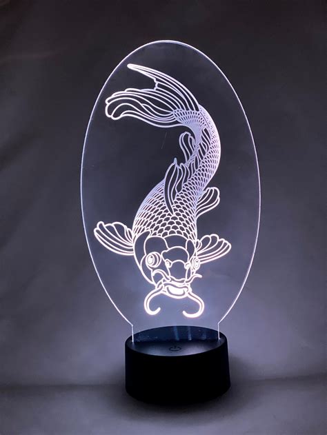 Koi Fish Laser Engraved Acrylic Led Night Light Lamp With Etsy
