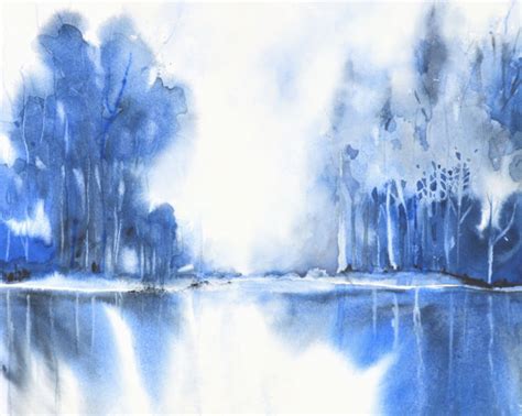Blue Painting Landscape Monochromatic Abstract Giclee Print